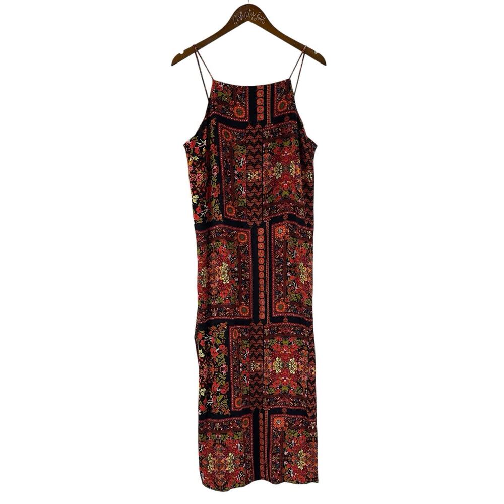 Brown Floral Midi Dress Topshop Spaghetti Strap Size 10 Boho